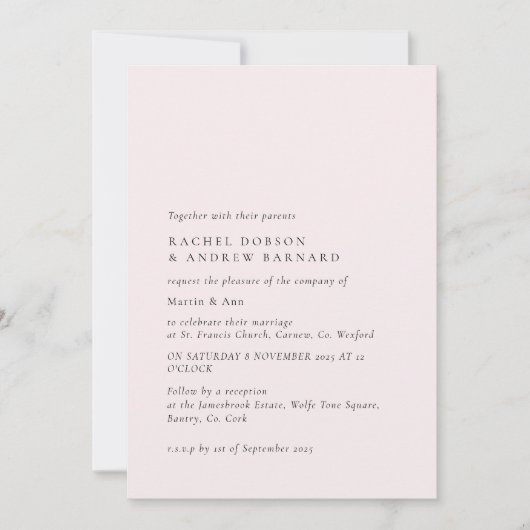 Romantische Blütendecke Rosa Minimal einfach Einladung (Vorderseite)