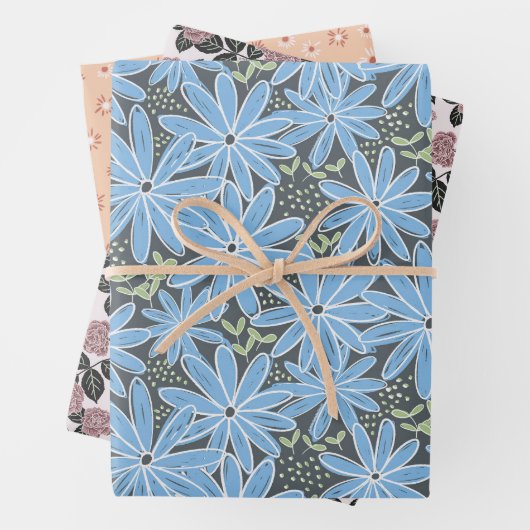 Romantische BlütenhandGezeichnet Multicolor Geschenkpapier Set (Beispiel)