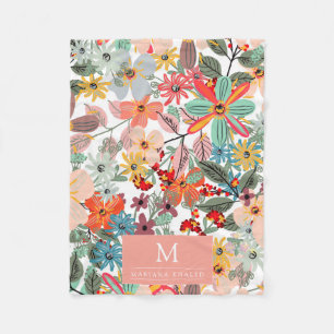 Romantische Blütenweiche Rosa Grüne Pfirsich Klass Fleecedecke