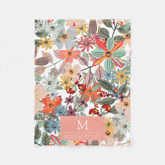 Romantische Blütenweiche Rosa Grüne Pfirsich Klass Fleecedecke (Vorderseite)