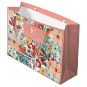 Romantische Blütenweiche Rosa Grüne Pfirsich Klass Große Geschenktüte (Vorderseite Schrägansicht)