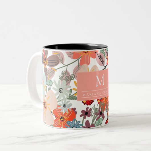 Romantische Blütenweiche Rosa Grüne Pfirsich Klass Zweifarbige Tasse (Vorderseite Links)