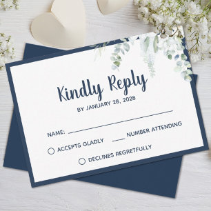 Romantische Blütenweiß sanfte Blume Blaue Hochzeit RSVP Karte