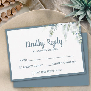 Romantische Blütenweiß sanfte Blume Grau Hochzeit RSVP Karte