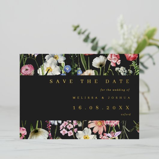 Romantische blutige Hochzeit rettet das Datum GOLD Folieneinladung (Stehend vorne)