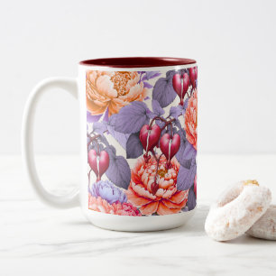 Romantische Blutungen Herz, Bläschen und Peony Zweifarbige Tasse