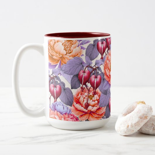 Romantische Blutungen Herz, Bläschen und Peony Zweifarbige Tasse (Mit Donut)