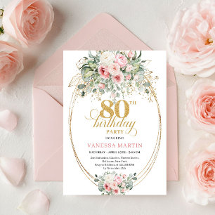 Romantische Boheme-Blush-Blumen Gold 80. Geburtsta Einladung