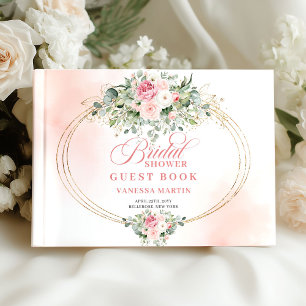 Romantische Boheme-Rosa Blumen Goldene Hochzeitsdu Gästebuch