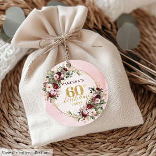 Romantische Boho-Blush-Blumen zum 60. Geburtstag - Geschenkanhänger