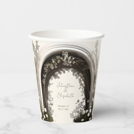 Romantische Boho Botanische Botanische Arch-Hochze Pappbecher (Vorderseite)