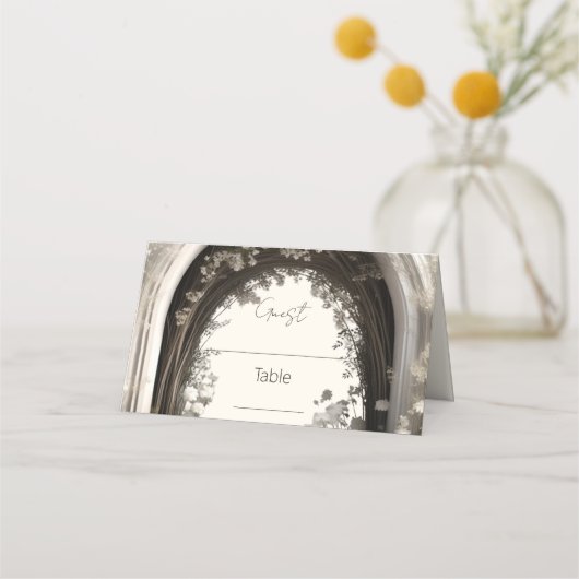 Romantische Boho Botanische Botanische Arch-Hochze Platzkarte (Vorderseite)