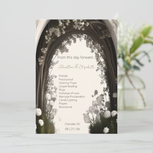 Romantische Boho Botanische Botanische Arch-Hochze Programm (Stehend Vorderseite)