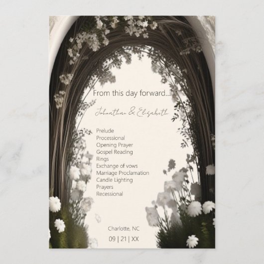 Romantische Boho Botanische Botanische Arch-Hochze Programm (Vorderseite)