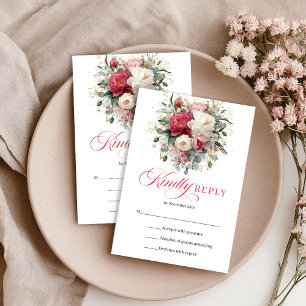 Romantische Boho-Floral-Rot-Blush-RSVP-Beilage RSVP Karte