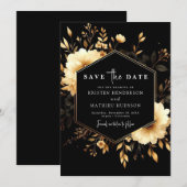 Romantische Boho Gold und Black Wedding Save The Date (Vorne/Hinten)