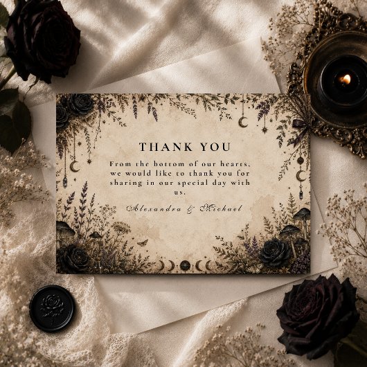 Romantische Boho-Goth-Hochzeit Dankeskarte