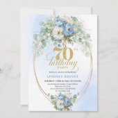 Romantische Boho-Hellblaue Blumen 70. Geburtstag  Einladung (Vorderseite)