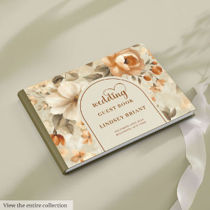 Romantische Boho-Kupfer-Elfenbein-Sage-Blumen-Hoch Gästebuch