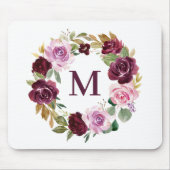 Romantische Boho Lila Fall Floral Wreath Monogram Mousepad (Vorne)