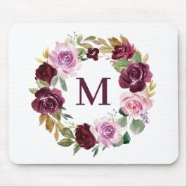 Romantische Boho Lila Fall Floral Wreath Monogram Mousepad