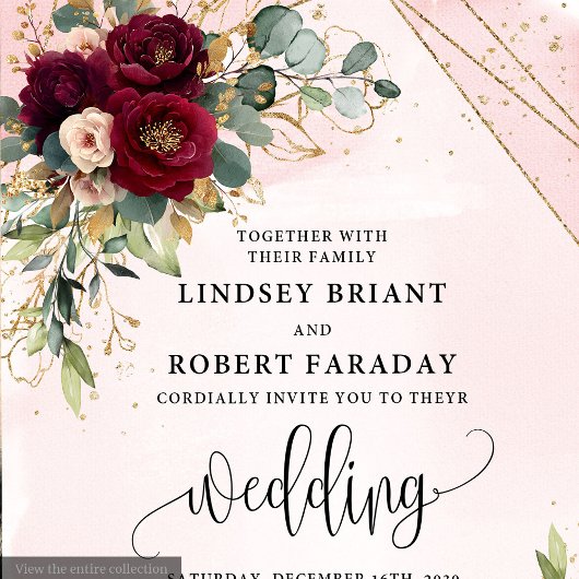 Romantische Boho Marsala Blume Hochzeit Einladung