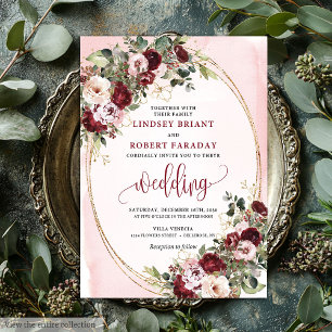 Romantische Boho-Marsala-Blush-Goldrosen-Hochzeit  Einladung