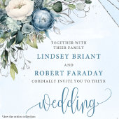 Romantische Boho Pastel Blue White Silver Blume Einladung