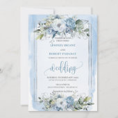 Romantische Boho Pastel Blue White Silver Blume Einladung (Vorderseite)