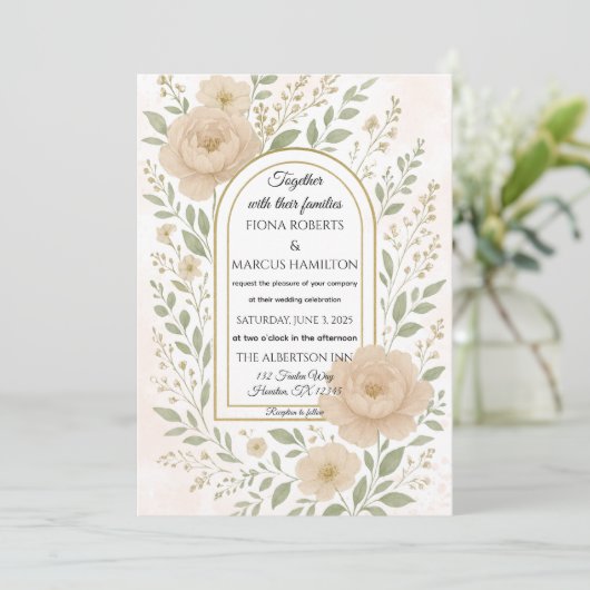 Romantische Boho Peonies & Greenery Hochzeitsfeier Einladung (Stehend Vorderseite)