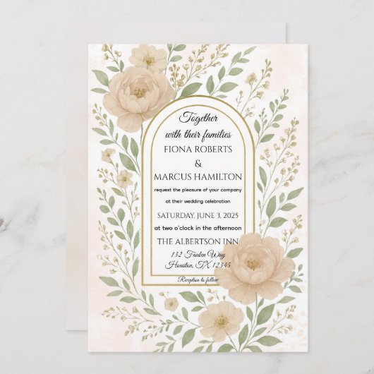Romantische Boho Peonies & Greenery Hochzeitsfeier Einladung (Vorne/Hinten)