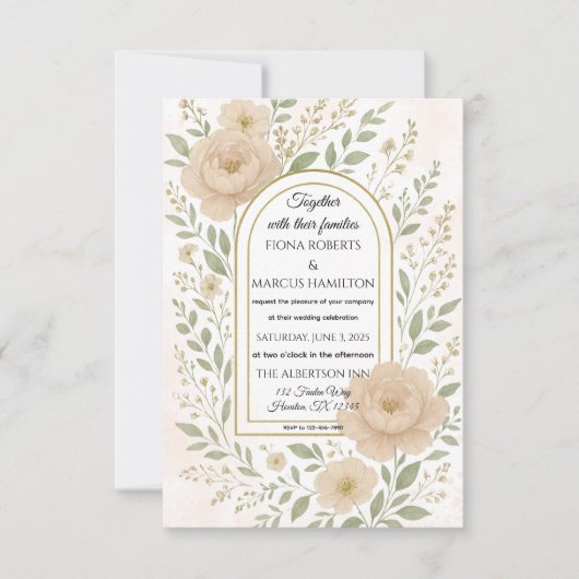Romantische Boho Peonies & Greenery Hochzeitsfeier RSVP Karte (Vorderseite)