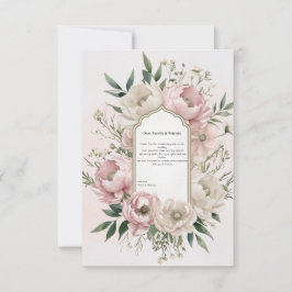 Romantische Boho Pink Peonies & Ivory Florals Wedd Dankeskarte