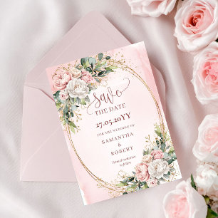 Romantische Boho-Staubige Pink-Floral-Hochzeitsein Save The Date