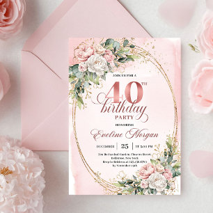 Romantische Boho-Staubige Rosa Blumen 40. Geburtst Einladung