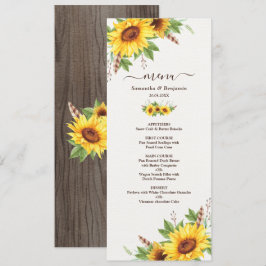 Romantische Boho Sunflowers Wedding Menu Card Einladung