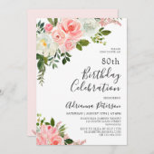 Romantische botanische Blush-Rose Floral 80. Gebur Einladung (Vorne/Hinten)