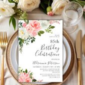Romantische botanische Blush-Rose Floral 85. Gebur Einladung