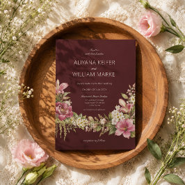 Romantische Botanische Burgunder Florale Hochzeit Einladung
