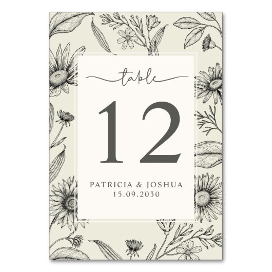 Romantische botanische Daisy Empfang Tischnummer (Vorderseite)