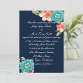 Romantische Botanische Hochzeit in Blau und Rosa Einladung (Stehend Vorderseite)