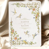 Romantische Botanische Hochzeit mit Blumen und Vög Einladung