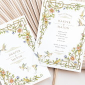 Romantische Botanische Hochzeit mit Blumen und Vög Einladung