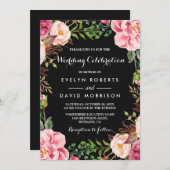 Romantische Botanische Rosa Blumenzeremonie Einladung (Vorne/Hinten)