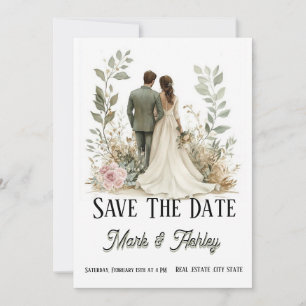 Romantische botanische Save The Date Braut & Brä