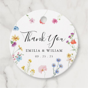 Romantische Botanische Wildblume Hochzeit Geschenkanhänger