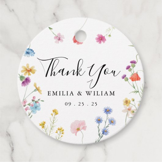 Romantische Botanische Wildblume Hochzeit Geschenkanhänger (Vorderseite)