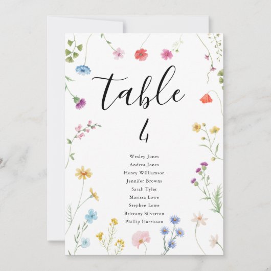 Romantische botanische Wildblume Hochzeit Tischnum Feiertagskarte (Vorderseite)