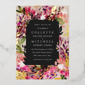 Romantische Bouquet Hot Pink Black Gold Folieneinladung (Vorderseite)