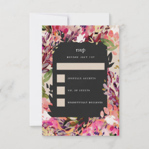 Romantische Bouquet Hot Pink Black Gold Hochzeit RSVP Karte